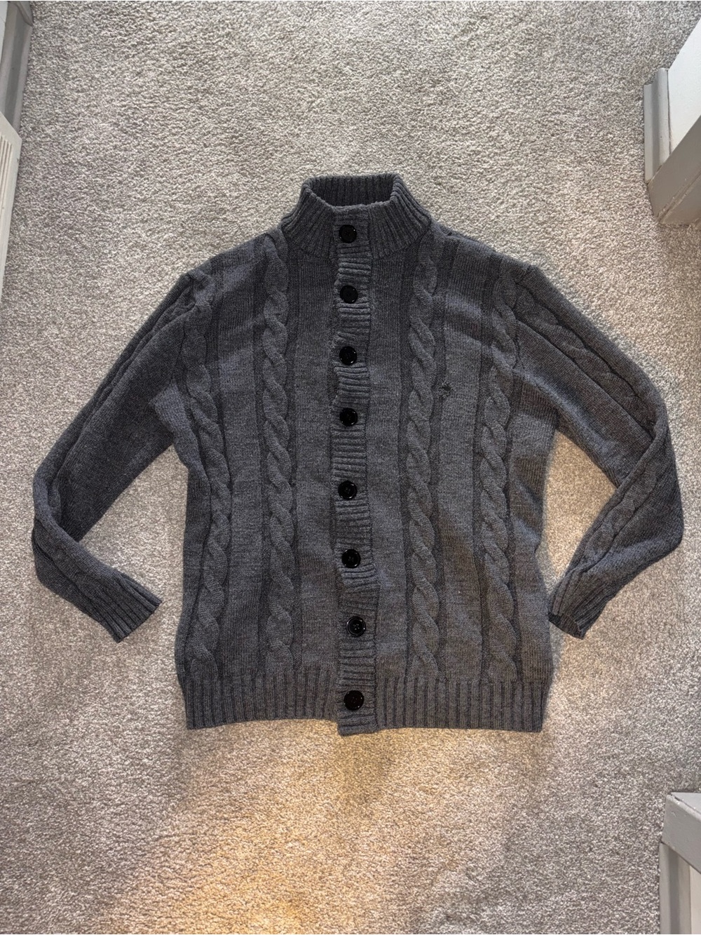 Size XL Men's Paul Jones Cable Knit Button-Up Sweater Cardigan - Gray